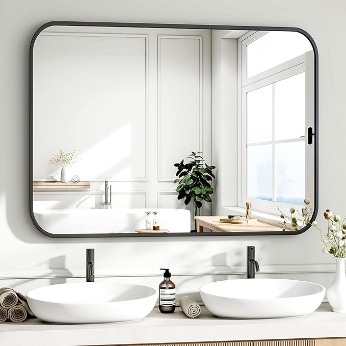 HARRITPURE Rectangular Bathroom Mirror 40''x30'' Black Bathroom Wall Mirror Aluminum Frame Wall-Mounted Mirrors for Entryway Bedroom Living Room