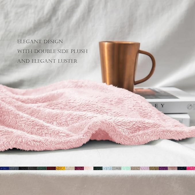 Exclusivo Mezcla Plush Fuzzy Fleece Throw Blanket Extra Large, Super Soft, Fluffy and Warm Blankets for Couch, Bed, Suitable for All Seasons (50x70 Inches, Light Pink)