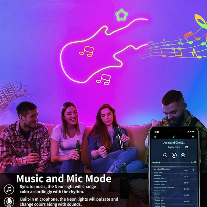 16.4FT Neon Rope Lights,Flexible Led Rope Light Control with App/Remote,Multiple Modes,Music Sync,IP65 Outdoor RGB Led Strip Lights Waterproof