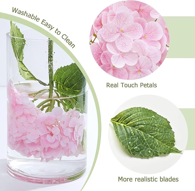 Waipfaru 4Pcs Real Touch Hydrangea Artificial Flowers, Pink & White Fake Hydrangea Flowers, 21" Lifelike Latex Faux Hydrangea Flowers for Wedding Bouquet Home Decor Centerpieces