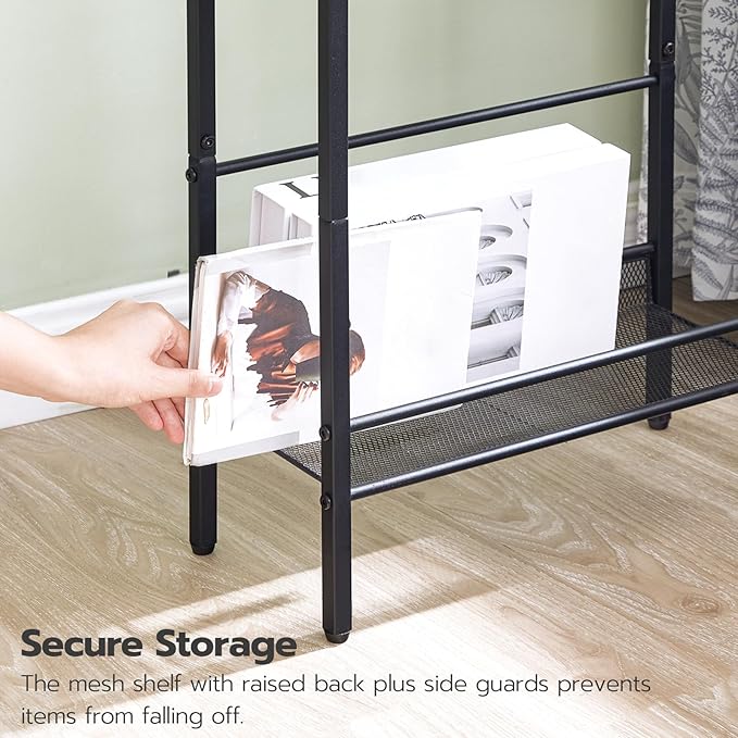 HOOBRO Small Narrow Side Table with Charging Station, Skinny End Table for Small Spaces, Slim Nightstand with USB Ports Outlet, Sofa Beside Table with Storage Shelf, Black BB102UBZ01