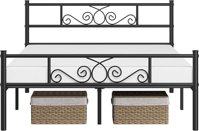 Yaheetech Full Bed Frames Metal Platform Bed with Headboard and Footboard for Bedrooms No Box Spring Needed Easy Assembly, Black/Full Bed