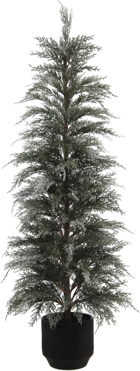 CG Hunter Holiday Collection, Set-of-1 Faux Flocked Cedar Tree, Premium Artificial Indoor Flocked Cedar Tree Stands 4' Tall in Pot–Perfect Christmas Decoration