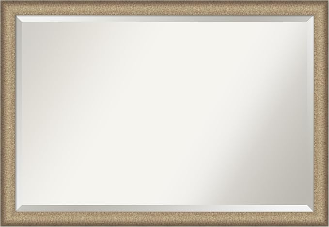 Amanti Art Bronze Bathroom Mirror for Over Sink, 27x39 Elegant Brushed Bronze Narrow Rectangle Vanity Mirror, Large Casual Frame, Hangs Horizonally and Vertically, Bathroom Wall Decor, Beveled Edge