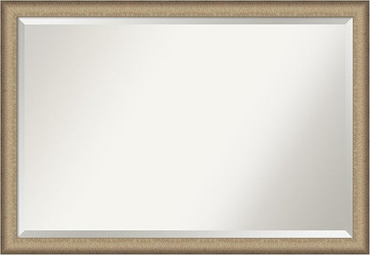 Amanti Art Bronze Bathroom Mirror for Over Sink, 27x39 Elegant Brushed Bronze Narrow Rectangle Vanity Mirror, Large Casual Frame, Hangs Horizonally and Vertically, Bathroom Wall Decor, Beveled Edge