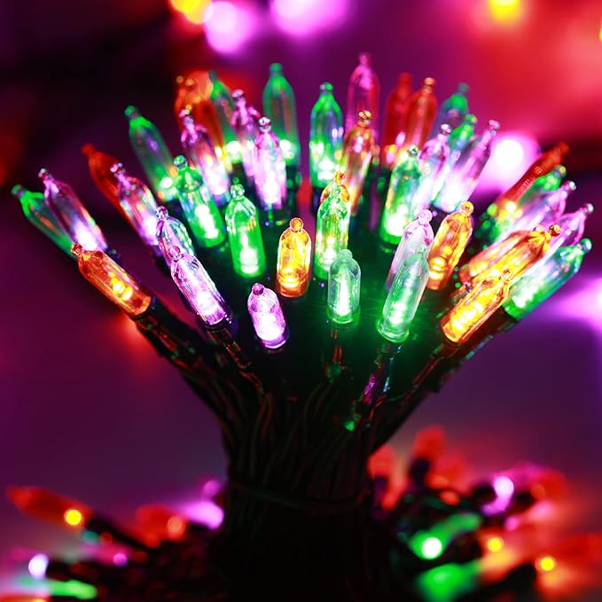 LYHOPE Orange & Purple & Green Halloween Lights, 33ft 100 LED Halloween Decoration Lights Waterproof 8 Modes Battery Operated String Light for Outdoor & Indoor,Tree, Wreaths, Holiday, Party Decor