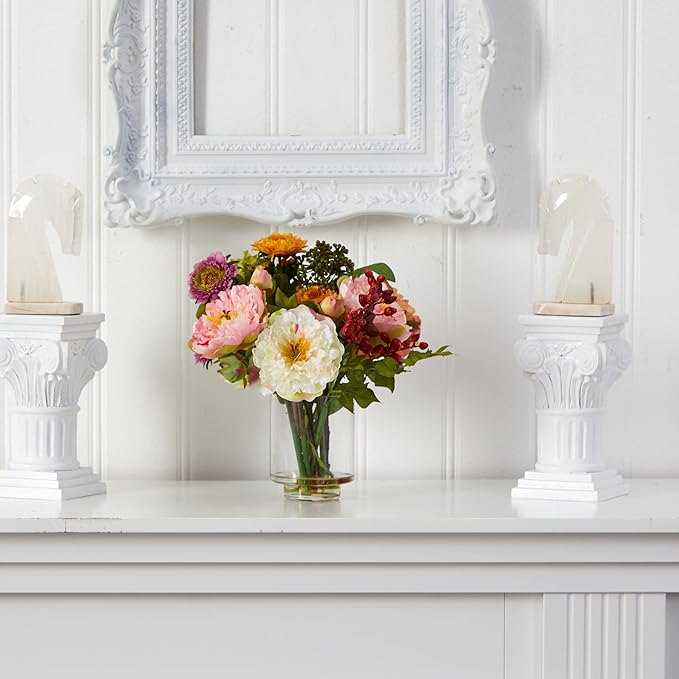 Nearly Natural 4689 Mini Peony Silk Arrangement,Assorted 10 x 10 x 10