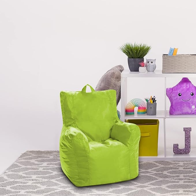 Posh Creations Bean Bag Chair Structured Seat for Toddlers and Kids, Comfy Chair for Gaming, Reading, and Watching TV for Children, Pasadena Chair, Nylon - Lime Green