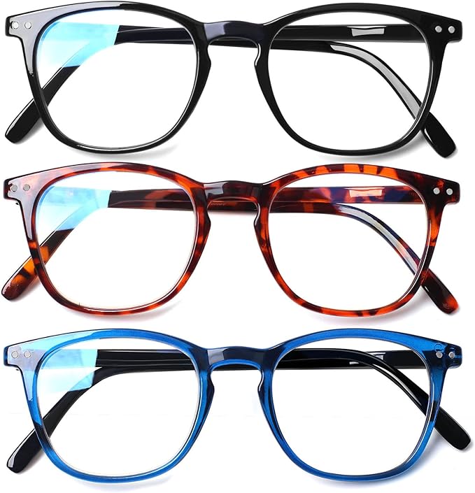 Henotin 3-Pack Blue Light Blocking Reading Glasses,Spring Hinge Computer Readers for Men Women,Anti UV Ray Filter Eyeglasses (3 Mixed Color, 1.0)