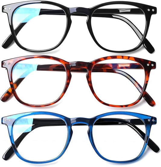 Henotin 3-Pack Blue Light Blocking Reading Glasses,Spring Hinge Computer Readers for Men Women,Anti UV Ray Filter Eyeglasses (3 Mixed Color, 2.25)
