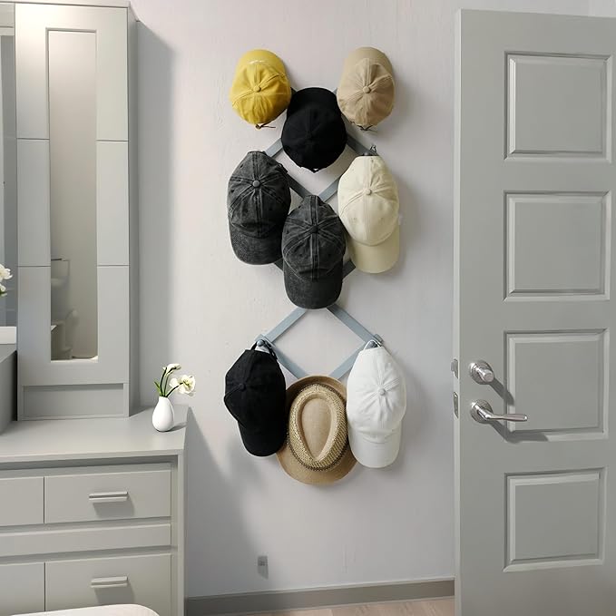 SKOLOO Hat Rack for Wall with 14 Hooks, Solid Wooden, Modern, Expandable Coat Rack Wall Mount for Coats, Hats, Bags, Baseball Caps, Dusty Gray Oak