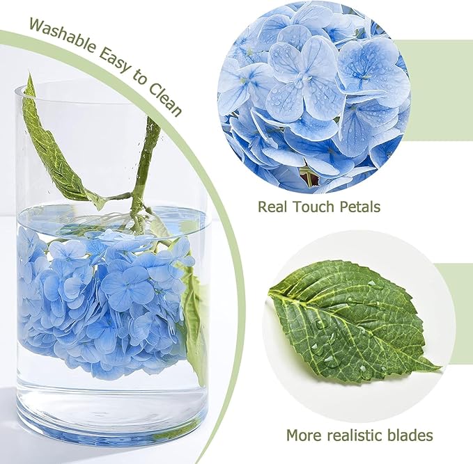 Real Touch Hydrangea Artificial Flowers, 2 Blue & 2 White Real Touch Flowers, 21" Faux Hydrangea Flowers, Fake Hydrangea Flowers for Outdoor Wedding Office Home Decor Table Centerpieces