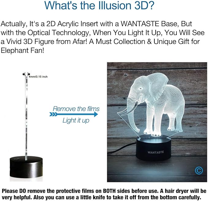 Elephant 3D Decor Lamp with Remote, Toys for Girls Boys Room, 7 Colors Changing Night Light Bedside Gifts for Kids Baby