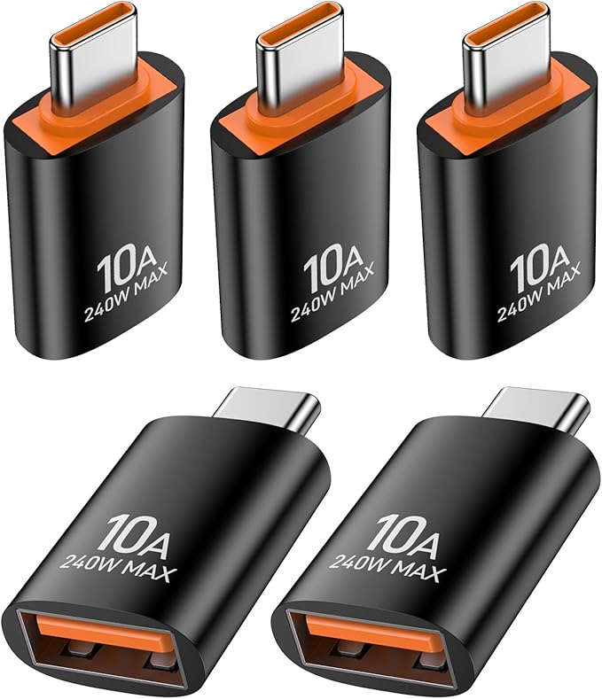 USB C to USB A Adapter(5 Pack), Type C to USB Converter, USBC Male to USB A Female OTG Adapter for MacBook Pro, Mac mini, iPhone17 16 Series, iPad 10 11, Dell XPS, Galaxy S25.