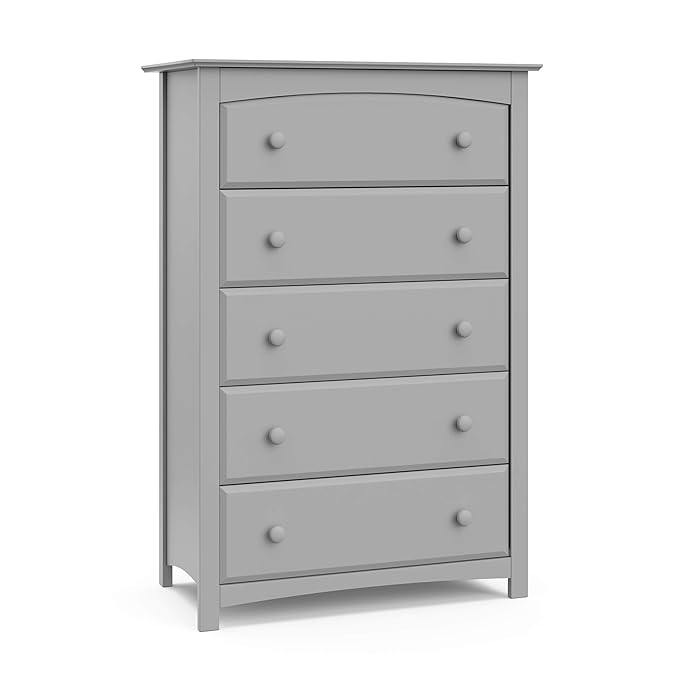 Storkcraft Kenton 5 Drawer Dresser (Pebble Gray) – GREENGUARD Gold Certified, Dresser for Kids Bedroom, Includes Safety-Focused Interlocking Drawer System