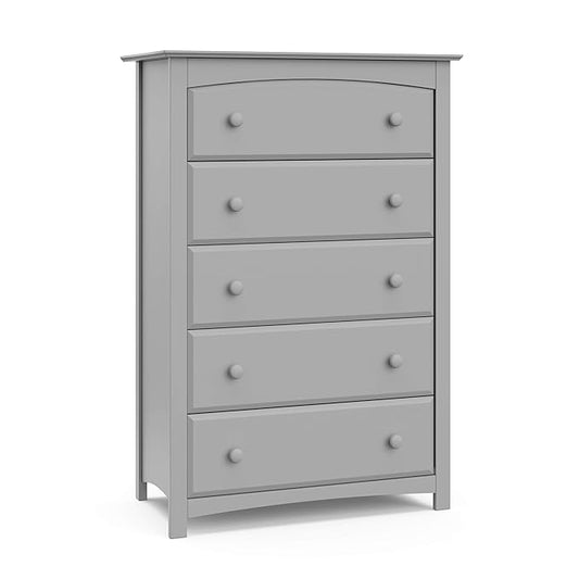 Storkcraft Kenton 5 Drawer Dresser (Pebble Gray) – GREENGUARD Gold Certified, Dresser for Kids Bedroom, Includes Safety-Focused Interlocking Drawer System