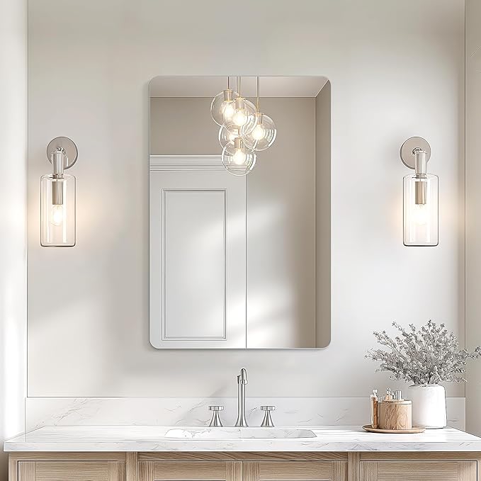 USHOWER Frameless Bathroom Mirror for Over Sink, 24x36 Inch Rectangle Wall Vanity Mirror for Bathroom, Bedroom, Entryway, Polished Edge, Tempered Glass