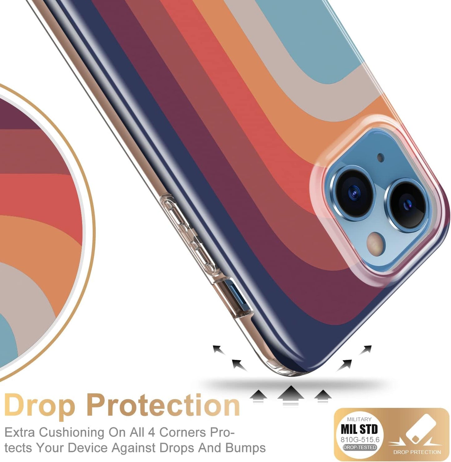 Esdot iPhone 13 Case with Built-in Screen Protector, Military Grade Rugged Cover for Women Girls, 6.1" Nice Rainbow
