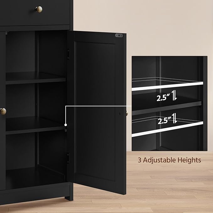 Yaheetech Bathroom Storage Cabinet with 1 Drawer and 2 Doors, Bathroom Floor Cabinet with Adjustable Shelf, Wooden Storage Units for Living Room, Entryway, Small Space, Black