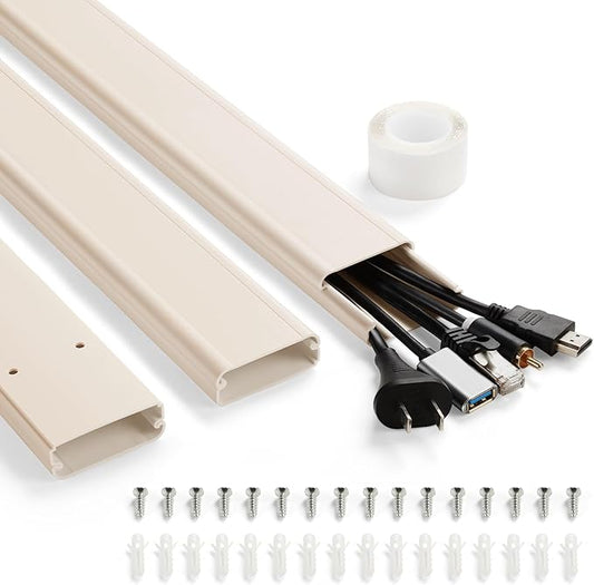 47in(3 x L15.7in) TV Cord Hider, YCLYC Cord Hider for Wall Mount TV, Large Cable Hider, Paintable Wire Covers for Cords, Cable Management Cord Organizer, Wire Hiders for TV on Wall W2 x H0.7in, Beige