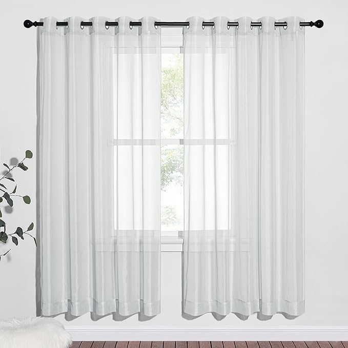 NICETOWN Sheer Window Curtains for Living Room, Grommet Lightweight Gauzy Textured Sheer Panels Window Treatment for Boys/Modern Bedroom, Light Gray, W70 x L72, 2 PCs