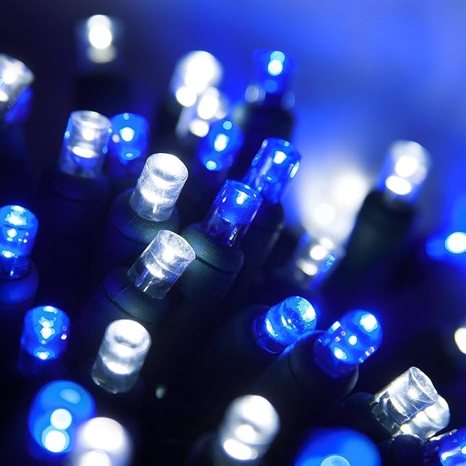Wintergreen Lighting 70 Count 5mm LED Blue and Cool White Christmas Lights, 24 ft Green Wire Commercial Grade Wide Angle Mini String, Outdoor Holiday Décor