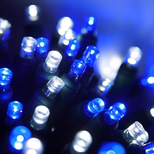 Wintergreen Lighting 70 Count 5mm LED Blue and Cool White Christmas Lights, 24 ft Green Wire Commercial Grade Wide Angle Mini String, Outdoor Holiday Décor