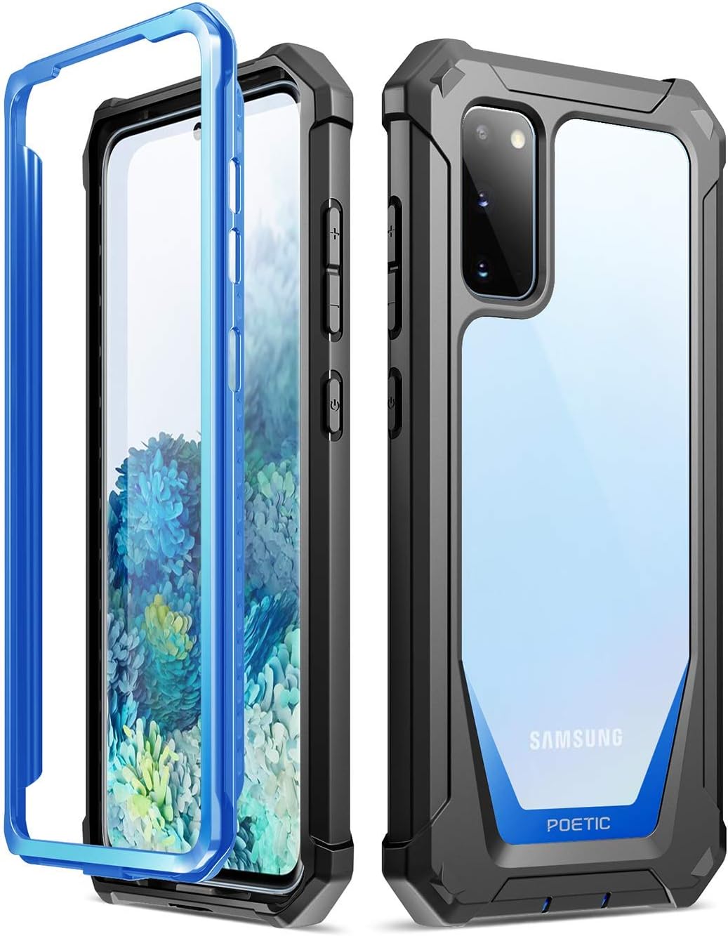 Poetic Guardian Series Case for Samsung Galaxy S20, Full-Body Hybrid Shockproof Bumper Cover, Blue/Clear