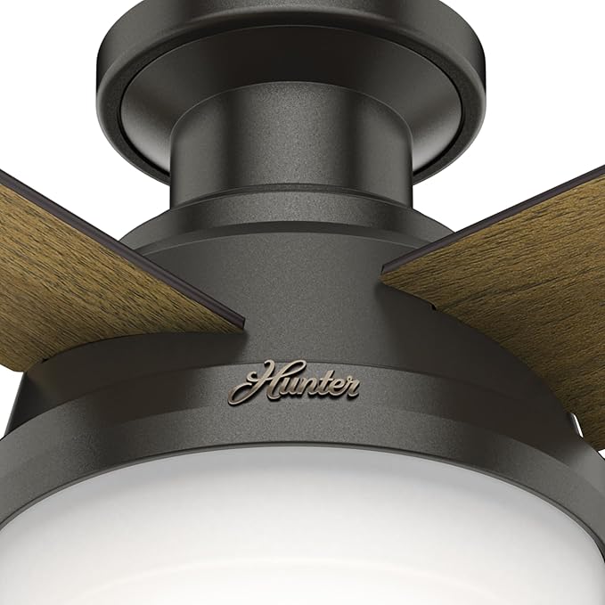 Hunter 52 inch Indoor Ceiling Fan with LED Light and Remote Control - Bronze Modern Ceiling Fan, Low Profile Mount, 4 Blades, For Bedroom, Living Room, or Kitchen, Quiet - Dempsey 59447, Noble Bronze