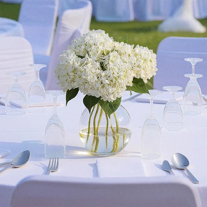 8 Pcs 18 Inch Hydrangea Artificial Flowers Faux Hydrangea Flowers with Stems Fake Bouquet Bulk Realistic Floral for Fall Home Table Christmas Indoor Outdoor Decoration(White)