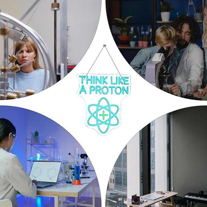 Think Like a Proton Neon Sign – Dimmable LED Wall Light with USB Power, 5V/2A – Science-Themed Room Decor for Kids, Students, Dorms, Offices, and Gift Ideas