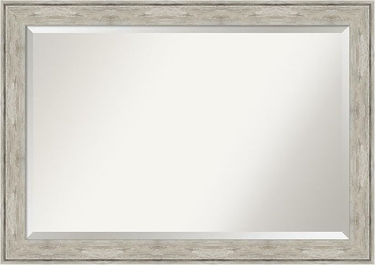 Amanti Art Silver Bathroom Mirror for Over Sink, 29x41 Crackled Metallic Rectangle Vanity Mirror, Large Country Rustic Frame, Hangs Horizonally and Vertically, Bathroom Wall Decor, Beveled Edge