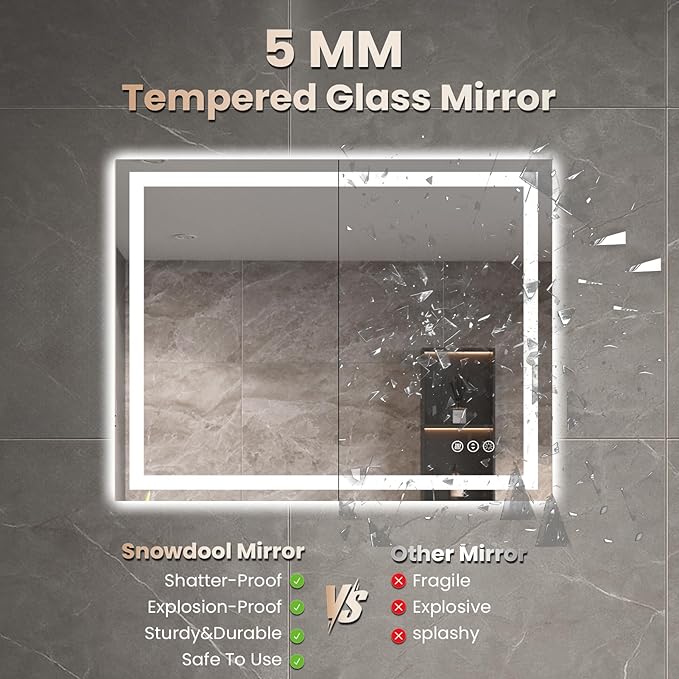 24"X36" LED Bathroom Mirror with Front Lights and Backlit, Anti-Fog, Dimmable, Shatter-Proof Tempered Glass, Lighted Bathroom Vanity Mirror for Wall with 3 Colors, Memory Function