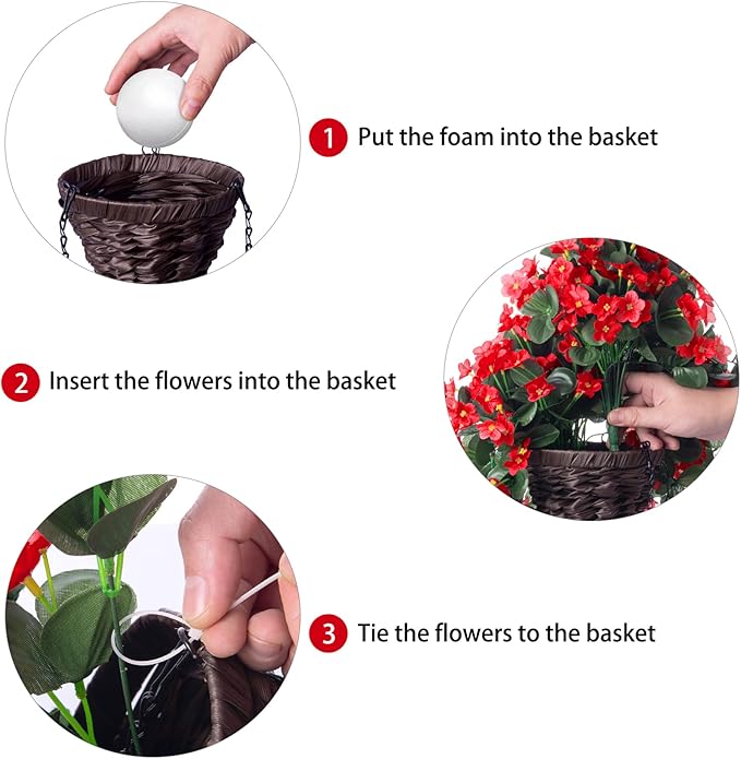 Artificial Fall Hanging Flowers with Baskets, Fake Silk Hanging Basket Daisy Orchid Flowers Plants, Faux Mums Flower Centerpieces for Home Indoor Outdoor Garden Patio Autumn Decoration(Red)