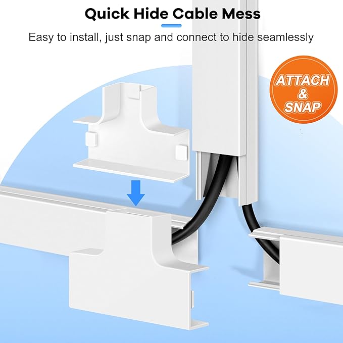 126in Cord Hider Kit (8 x L15.7in), ZhiYo Wire Hiders for TV on Wall, Paintable Cable Management Kit, Wire Cover for Wall Mount TV, Grey Cable Raceway, Cord Cover Wall Wire Management, W1.18in H0.67in