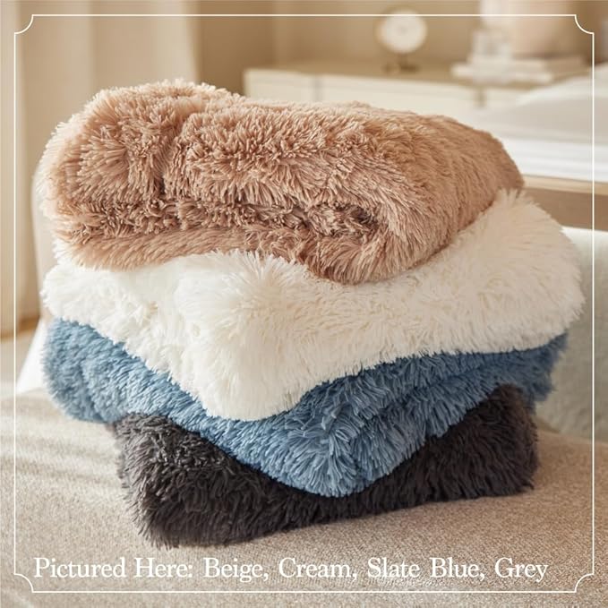The Connecticut Home Co Bedding Blanket, Queen 90x90, Soft Fluffy Room Decor, Cozy Warm Throws for Bed, Gifts for Women, Bedroom Cute Aesthetic Blankets Shag and Sherpa Gray