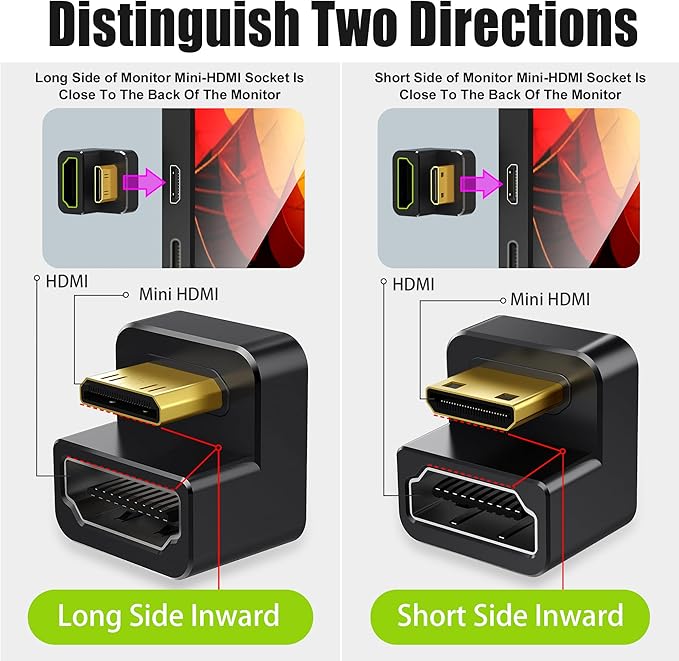 AGVEE 180 Degree Angled USB-C to USB-C Adapter and 2 Direction U-Shaped Mini HDMI to HDMI Converters, HDMI 2.0 4k@60HZ, Coupler Extender Extension for Portable Display Monitor, Black