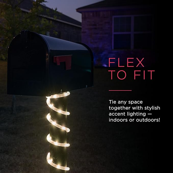 UltraPro LED Rope Lights, 25ft Classic Clear Rope, Warm White Light 3000K, Indoor/Outdoor, Flexible, Linkable, Durable, Rope Lights Outdoor, 54504