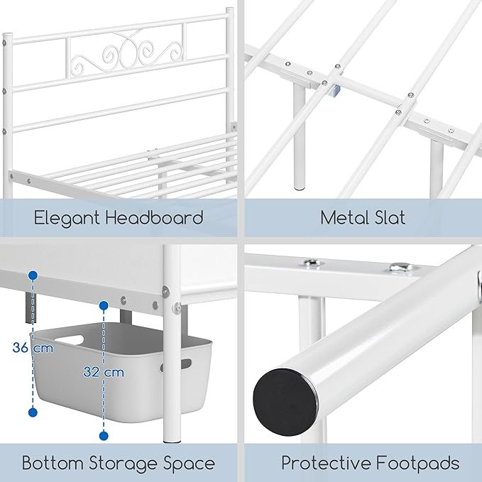 Yaheetech Full Bed Frames Metal Platform Bed with Headboard&Footboard for Bedrooms/No Box Spring Needed/Easy Assembly/Underbed Space: 12.6"/White Full Bed