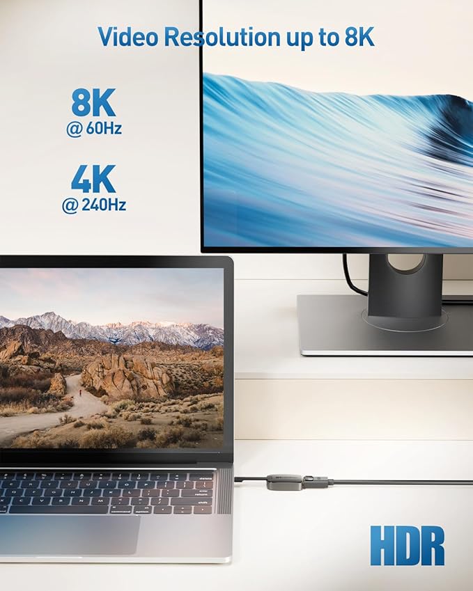 Cable Matters USB C to DisplayPort 1.4 Adapter, Supports 4K@240Hz and 8K@60Hz with HDR, Thunderbolt 4 Compatible, Works with MacBook, iPad, iPhone 16/15, Not Compatible with USB-C Monitors