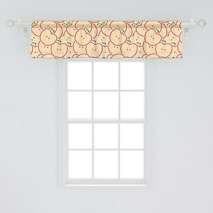 Ambesonne Fruits Window Valance, Modern Illustration Fruit from Abstract Cartoon Drawing Outline Look, Curtain Valance for Kitchen Bedroom Decor with Rod Pocket, 42" x 12", Apple Green Beige and Red