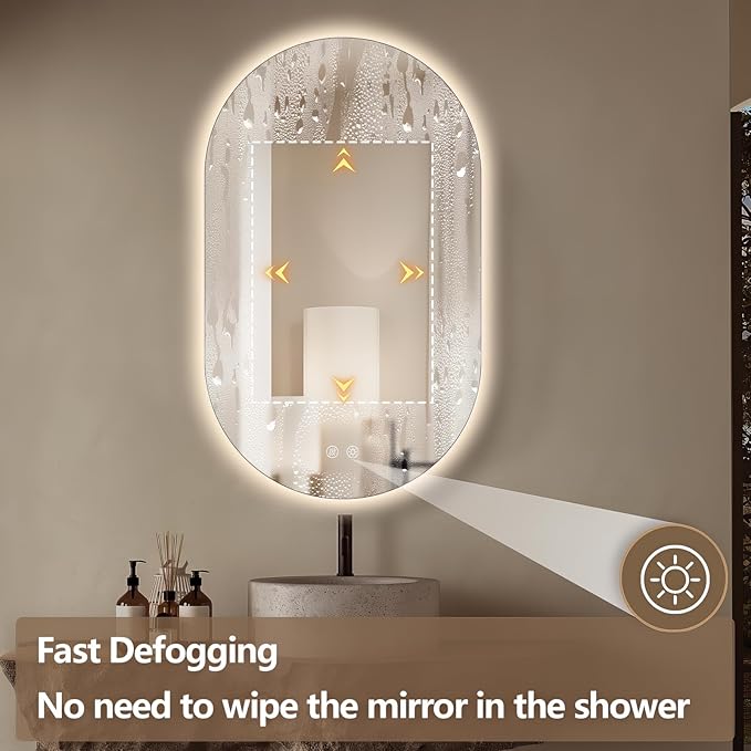 40" x 24" Oval LED Mirror for Bathroom, Backlit Vanity Mirror with Lights, Frameless Smart Wall Mirror, 3 Colors Stepless Dimmable, Anti-Fog, Shatterproof, Memory, CRI95+(Horizontal/Vertical)