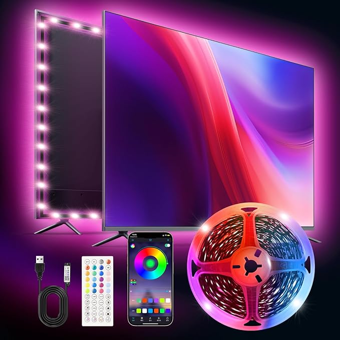 LED TV Lights,16.4ft Smart RGB Strip for 45-75 Inch TVs, Music Sync Bluetooth App & Remote Control, USB-Powered LED Lights for Gaming, Bedroom, PC, Home Theater