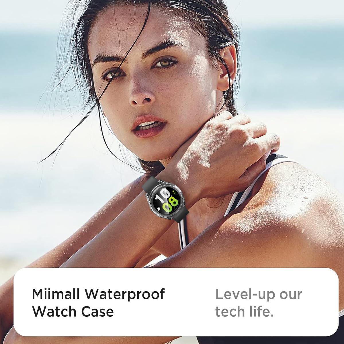 Miimall Waterproof Case for Samsung Galaxy Watch 4 & 5 40mm, Protective Bumper Case with Tempered Glass Screen Protector