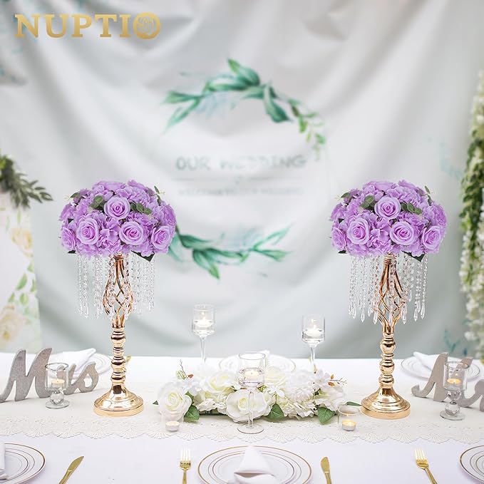 NUPTIO Flower Balls Flowers for Centerpieces: 2 Pcs 15.7 inch Diam Light Purple Artificial Rose Fake Flower Ball Arrangement Bouquet Wedding Centerpieces for Tables Wedding Centerpiece Decorations