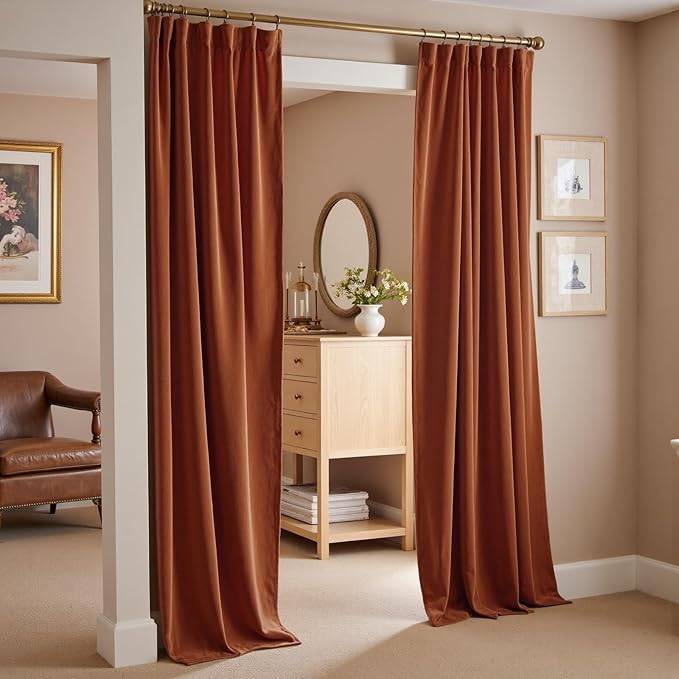 Lazzzy Velvet Blackout Curtains Thermal Insulated Room Window Drapes Super Soft Luxury Curtains for Living Room Bedroom Rod Pocket 2 Panels, Burnt Orange, 52" W x 102" L