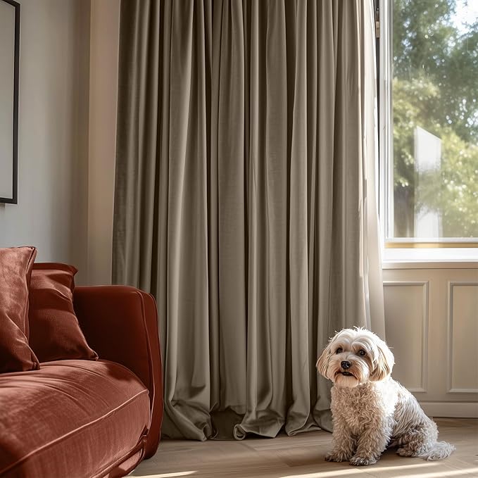 Lazzzy Velvet Blackout Curtains Thermal Insulated Room Window Drapes Super Soft Luxury Curtains for Living Room Bedroom Rod Pocket 2 Panels, Light Taupe, 52" W x 84" L