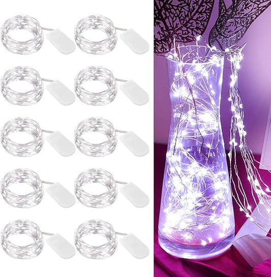 [10-Pack] LED String Lights, 6.6FT LED Moon Lights 20 Led Micro Lights On Silver Copper Wire (Batteries Include) for DIY Wedding Centerpiece, Table Decoration, Party (Cool White)