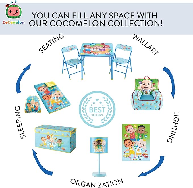 Idea Nuova Cocomelon Collapsible Children’s Toy Storage Trunk, Durable with Lid