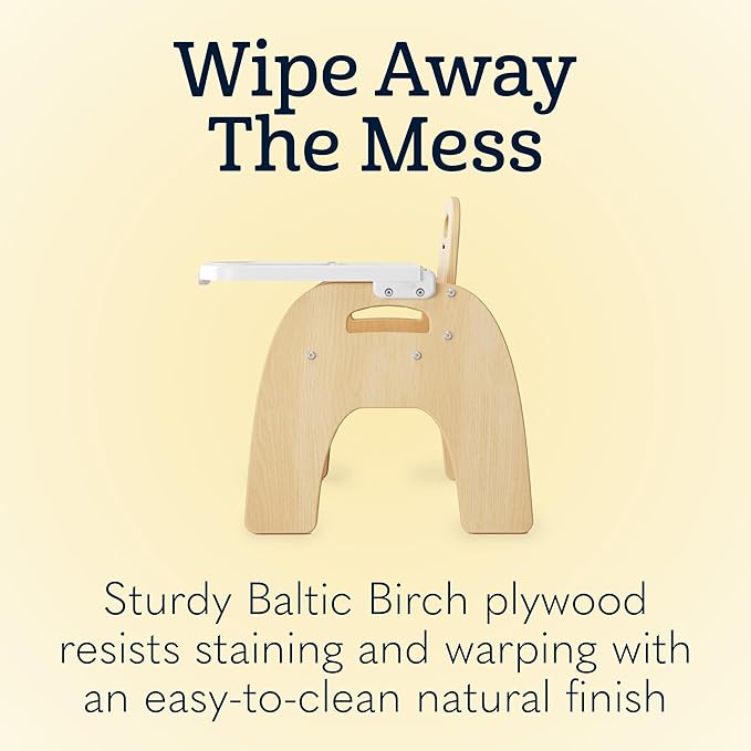 Foundations Easy Serve 13" Wood Feeding Chair for Toddlers, Adjustable Harness, Removable Dishwasher Safe Tray, “No Tip” Base, Baltic Birch Plywood